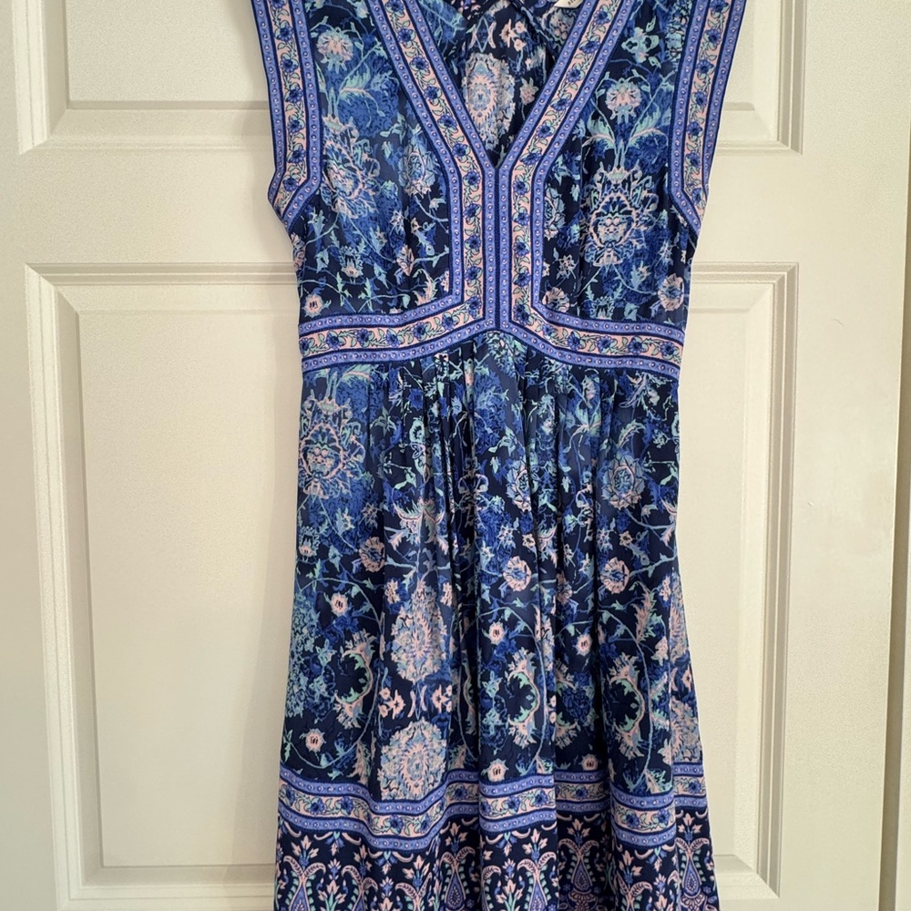 Rebecca Taylor Blue and Pink Floral Midi Dress 4